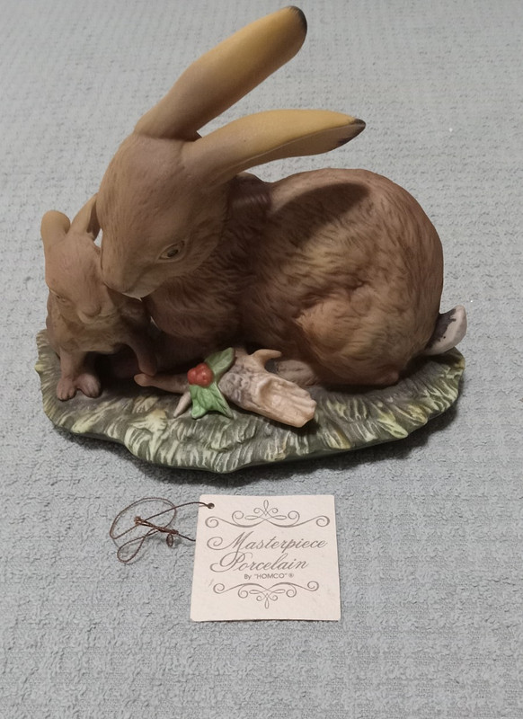Vintage 1979 Homco Mamma Bunny and Baby Rabbit Bunny Masterpiece Figurine