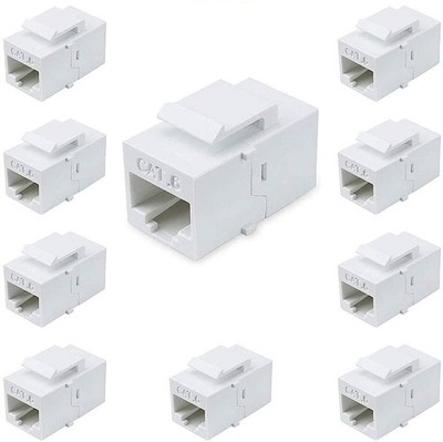 Female to Female Cat6 Keystone RJ45 Couplers, 10 Pack, White, Tablet 10PACK