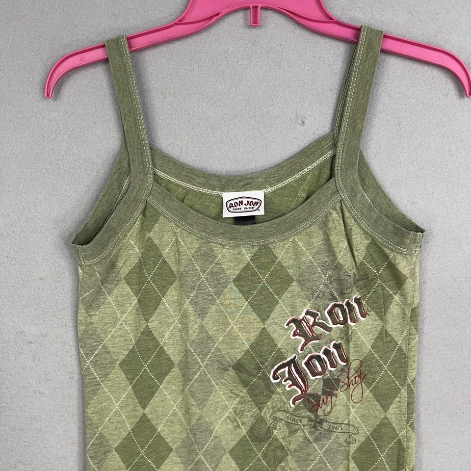 Vintage Ron Jon Surf Shop Tank Top Womens Large Green Argyle Preppy Y2K 90s - Image 2 of 4