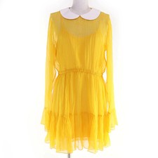 GUCCI 728125 100% silk round collar chiffon dress dress yellow 44 hanger