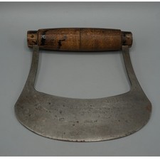 Vintage Primitive Herb Chopper Wood Handle Curved Steel Blade Dough Cutter 6.5in