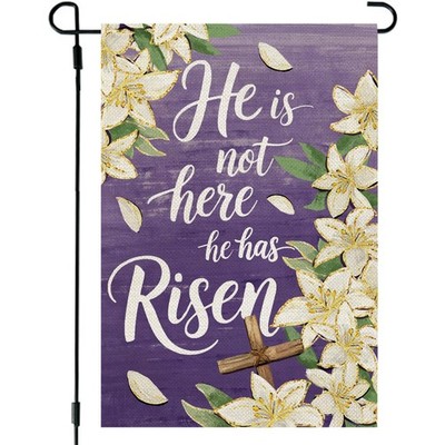 CROWNED BEAUTY Easter Garden Flag He is Risen 12x18 12''X18'', Purple-Easter