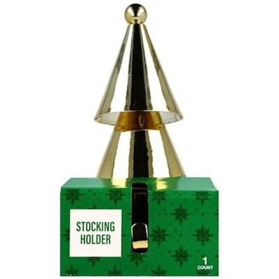 Festive Voice Gold Tree Stocking Holder Decor, 8inch