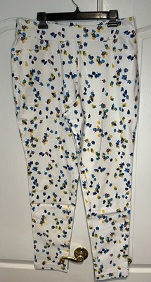Kate & Mallory Pants White Print Stretch Canvas Pull On Tapered Leg Plus XL New