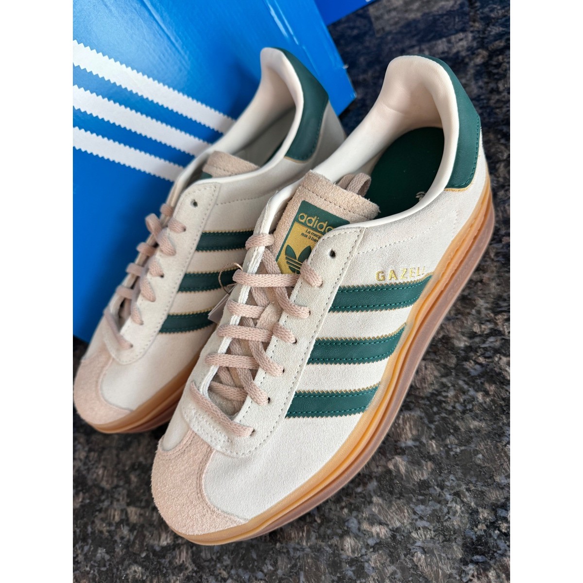 Adidas Gazelle Bold W Cream White Collegiate Green ID7056 Womens