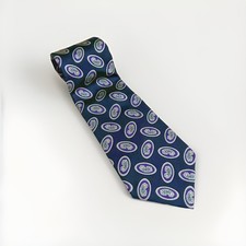 CLAYBROOKE Men Necktie Vintage Black Silk Tie Geometric Oval Italy USA