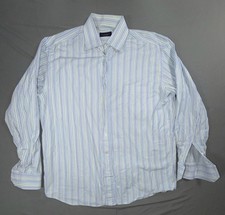 Canali Dress Shirt Mens 16.5 42 Blue Stripe Cotton Classic Fit Long Sleeve Italy