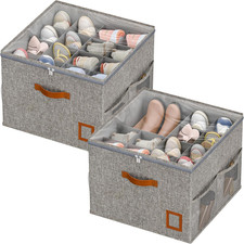 Shoe Organizer for Closet, 2 Pack Foldable Shoe Storage Organizer Box with Adjus