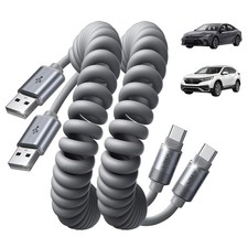 Coiled USB C Cable, USB A to USB C Cable 2 Pack Type C Charger Cord for Car An