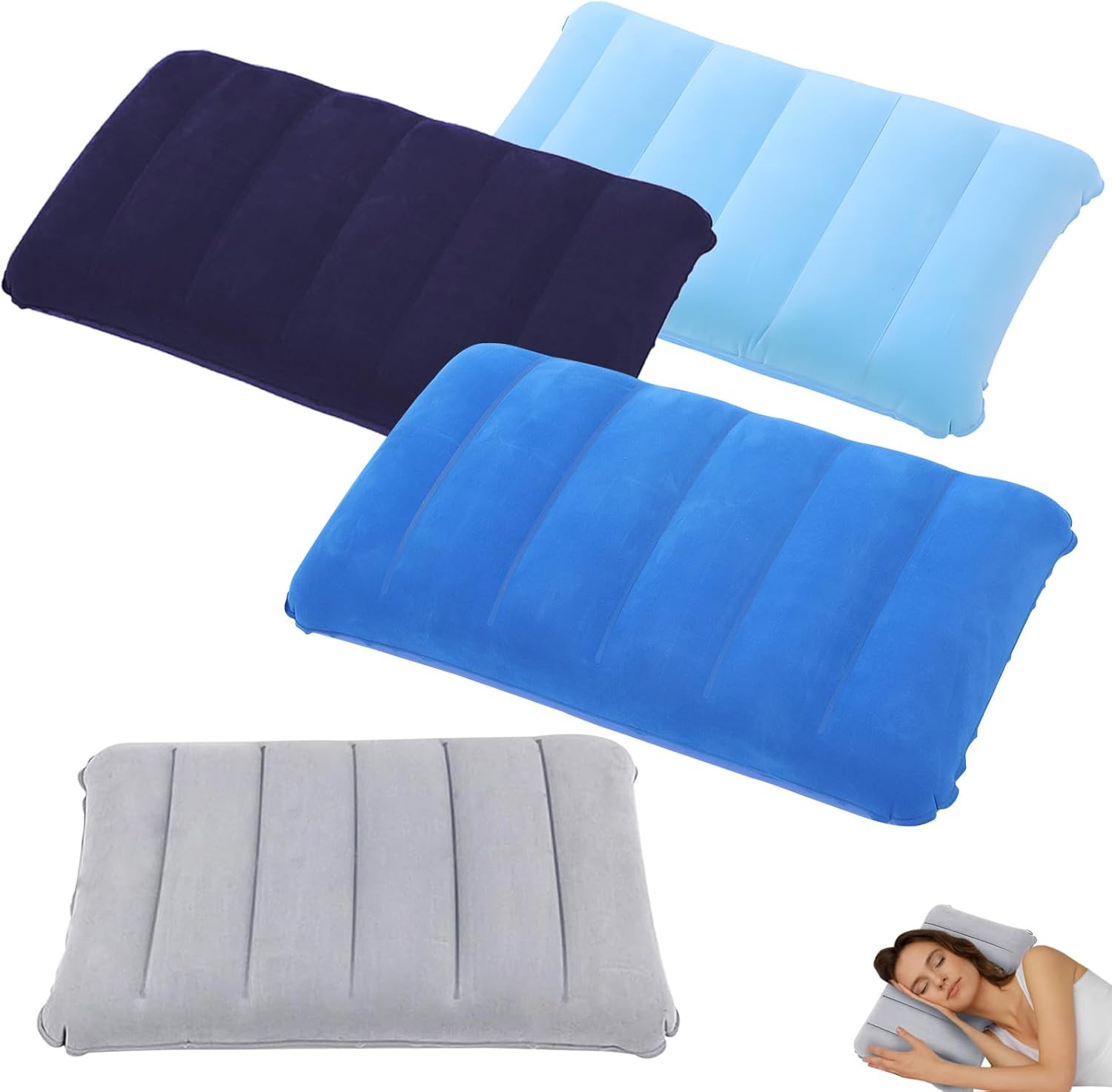Juego De 4 Almohada Hinchable,30X47Cm Almohada Viaje Hinchable,Cojin Playa Ultra
