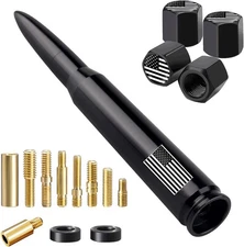 American Flag Car Truck Antenna with Valve Stem Caps, 5.5 inch, Black 