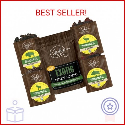 Jerky.com Exotic Jerky Variety Pack | 4pc Wild Game Snacks Sampler with Venison,