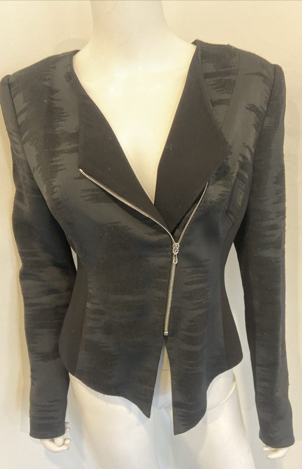 WILLOW [sz 12 ] gorgeous black wool blend jacquard zip Jacket