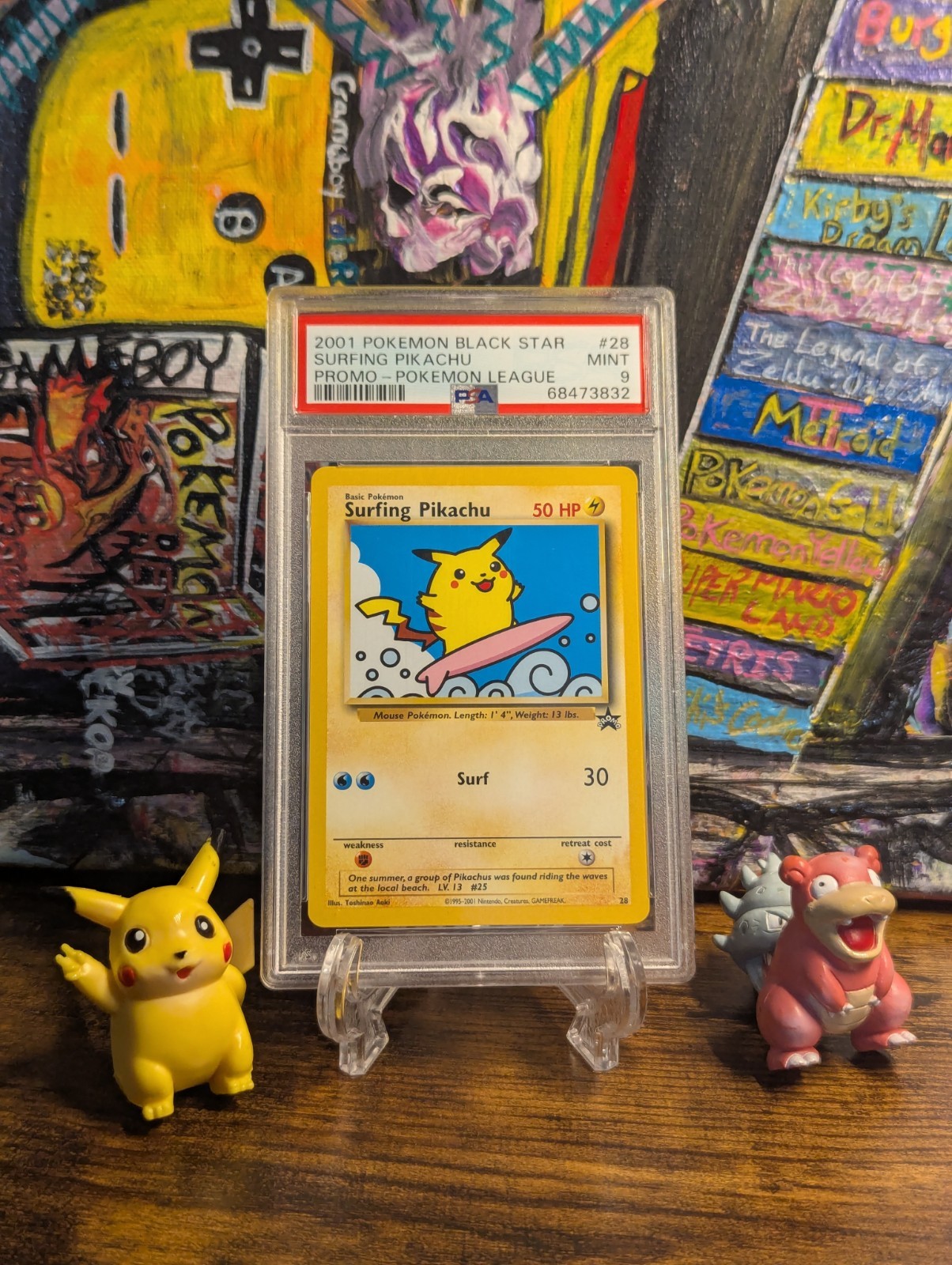 Pokemon 2001 WoTC 🌊 Surfing Pikachu 28/53 Black Star Promo ⚡ PSA 9 Mint ✨