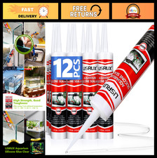 12 Pack Clear Aquarium Silicone Sealant, Fast Curing, Non-Toxic, Waterproof, Str