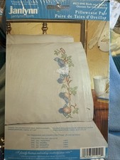 NOS Janlynn Cross Stitch Pillowcase Pair Birds On A Branch 021-0940 Blue Birds