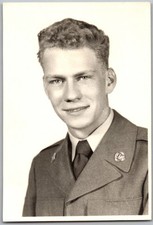 Vtg Snapshot Handsome Young Man US Army Military Uniform Portrait 1950s