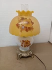 Vintage Amber Hurricane Lamp Floral Milk   Shade Electric Parlor Style Bedside