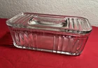 Vintage Anchor Hocking ribbed clear glass refrigerator storage dish w lid