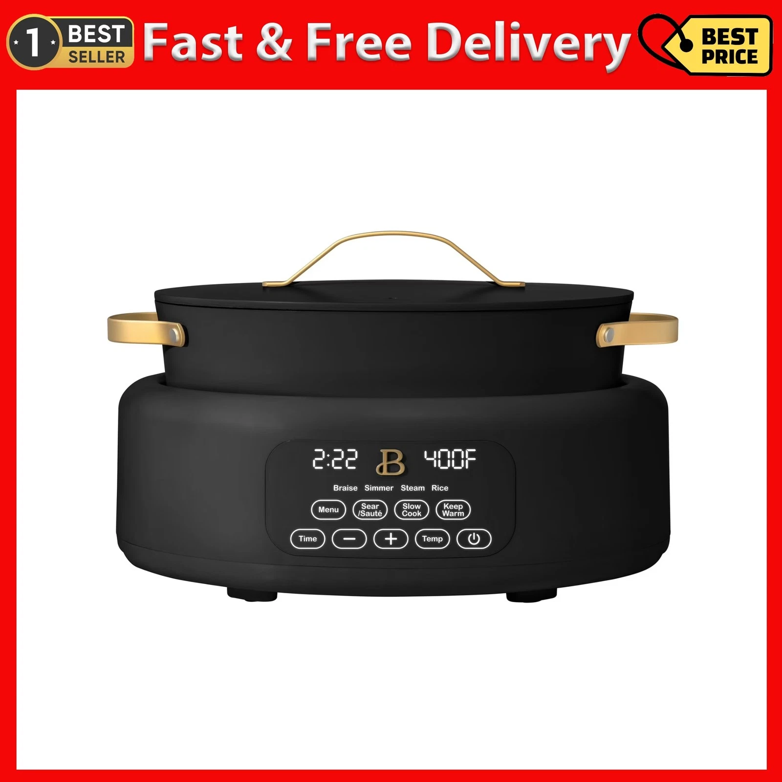 Beautiful 10 in 1, 6 Qt Electric Multi-Cooker, Black Sesame by Drew Barrymore