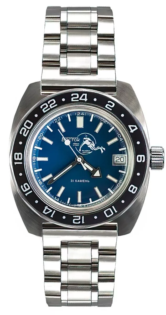 Vostok Amphibia 17003B Watch Scuba Dude Automatic 24 Hour NEW