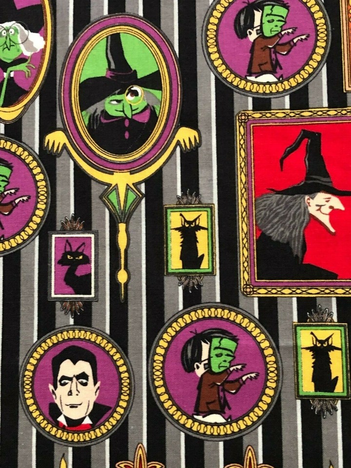 Riley Blake Halloween Haunted House Picture Gallery on Striped Wall