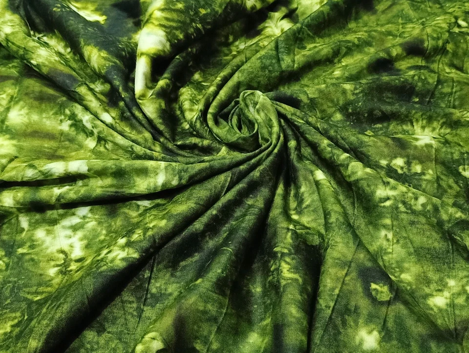 Indian Green Rayon Tie Dye Shibori Fabric Cotton Dress Making Fabric 5 Yard US - Image 3 of 4