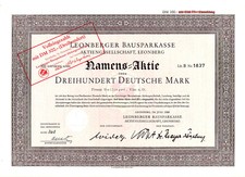 Leonberger Bausparkasse hist. DM Aktie 1956 Leonberg W&uuml;stenrot W & W W&uuml;rttemberg