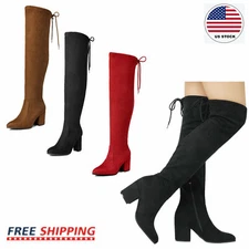 Womens Thigh High Over The Knee Boots Stretch Block High Heel Party Long Boots