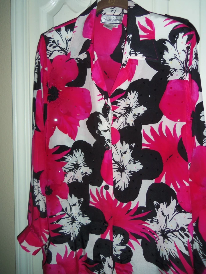 Diane Gilman ~ SM ~ цветочный шелк гибискус ~ 4 шт брюки костюм - новый без ЯРЛЫКОВ - Изображение 2 из 4
