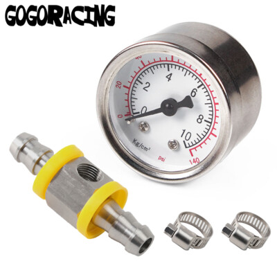 #ad Fuel Pressure Gauge 0 140 PSI amp; 3 8 In Line Adapter Oil Pressure Gauge T Fitting $15.99