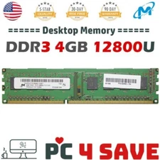 Micron 4GB DDR3 1600 MHz PC3-12800U / Desktop Memory Unbuffered UDIMM 2RX8 240P