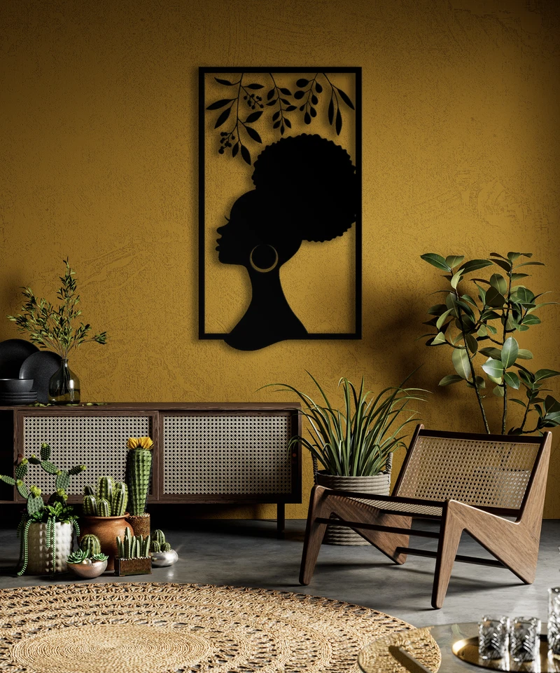 Decoración de pared de metal para mujer africana, arte de pared para mujer negra, escultura de pared moderna, Foto 2 de 4