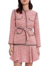Maje Venetia Jacket 40 Two Tone Tweed Pink Rose Rouge White Coat Belted Women’s