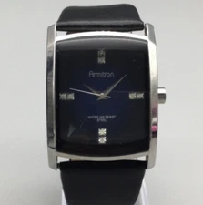 Armitron Steel Tank Watch Men 33mm Silver Tone Ombre Blue Dial New Battery