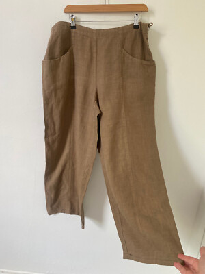 Elemente Clemente Hose Größe 5 hellbraun Leinen weites Bein Taschen Knöchel W38 L27
