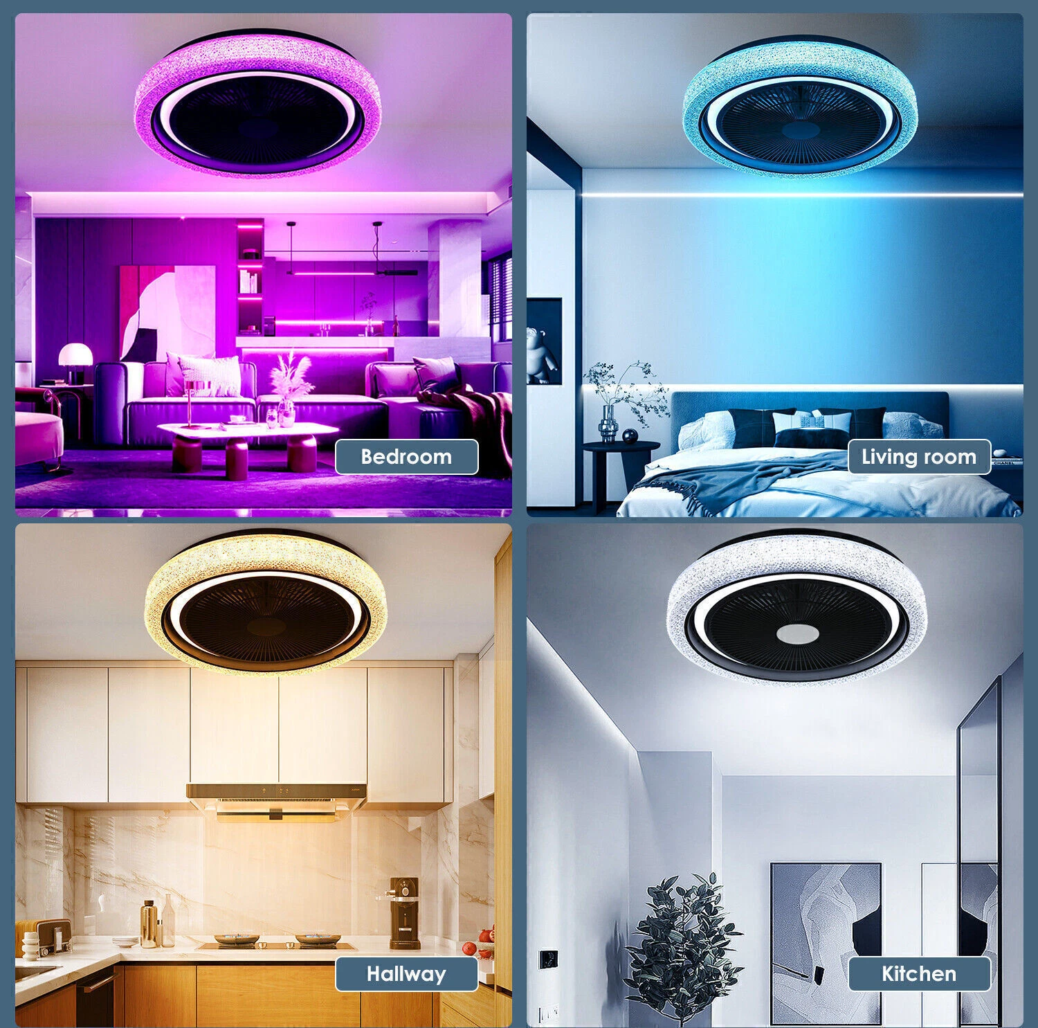 Ceiling Fan with Lighting RGB LED Light Adjustable Wind Speed Remote Control UK - Picture 5 of 29
