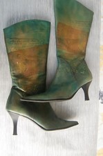 Stiefel,Leder,Grün/Türkis,ausgefallen,bedruckt ,Gr  37 Marke Casanova 