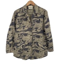 Monrow Vintage Shirt Jacket Womens Xs Green Gray Camo Stars Utility