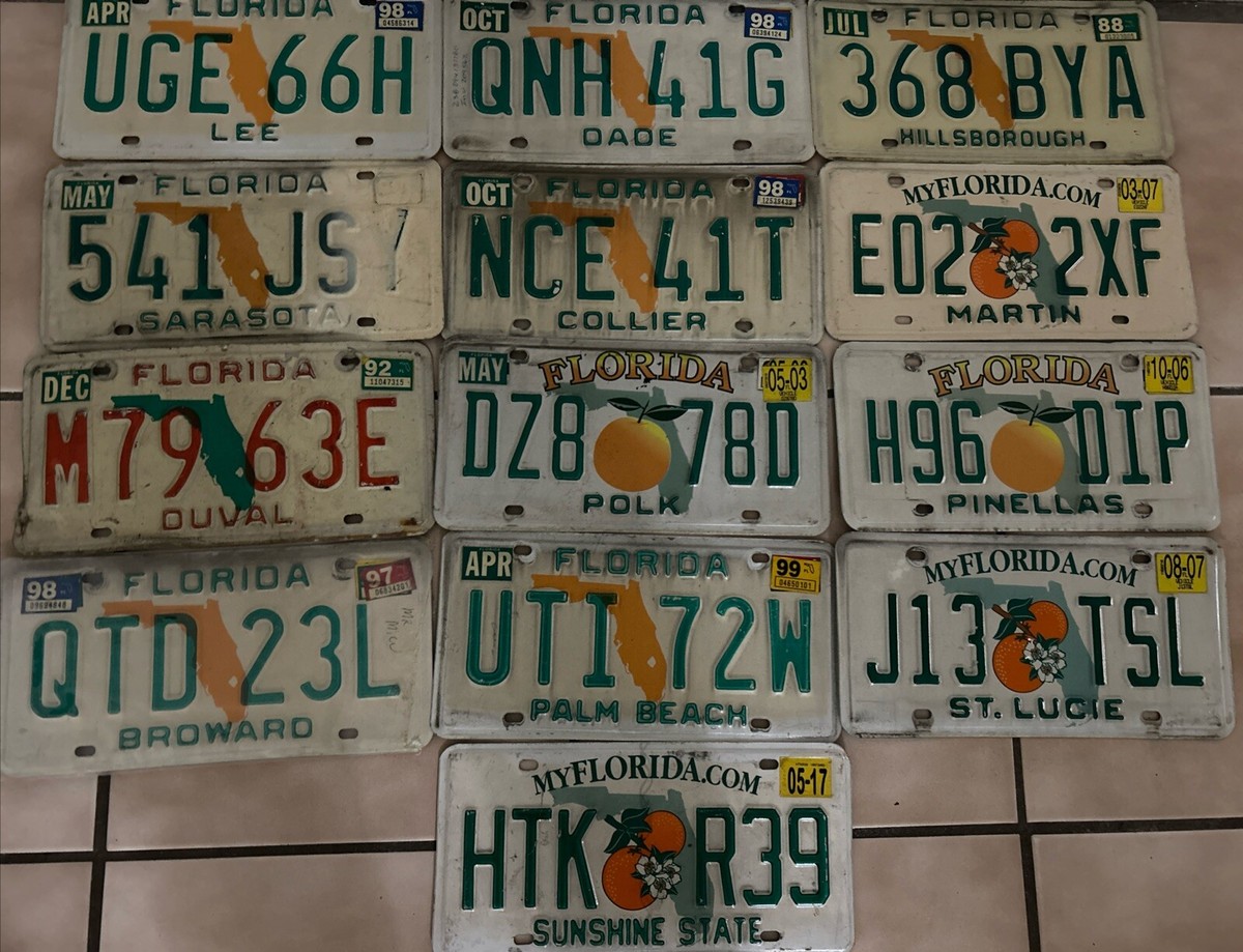 LOT of 13 Vintage Florida License Plate Expired Sunshine,Dade,Lee