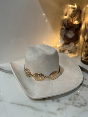 Men and women western cowboy hat white gold metal sombrero One size Illuma