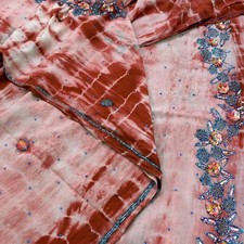 Vintage Saree Pure Crepe Silk Hand Embroidered Tie-Dye Sari Fabric 5yard Sewing