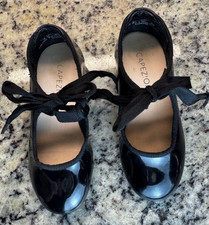 Capezio Tap Shoes Girls Size 9 M Black Patent Ribbon Ties N925C