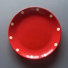 Red Polka Dot Plate 18cm Ceramic  Stylish, Red with White Dots Duty Paid or Reim