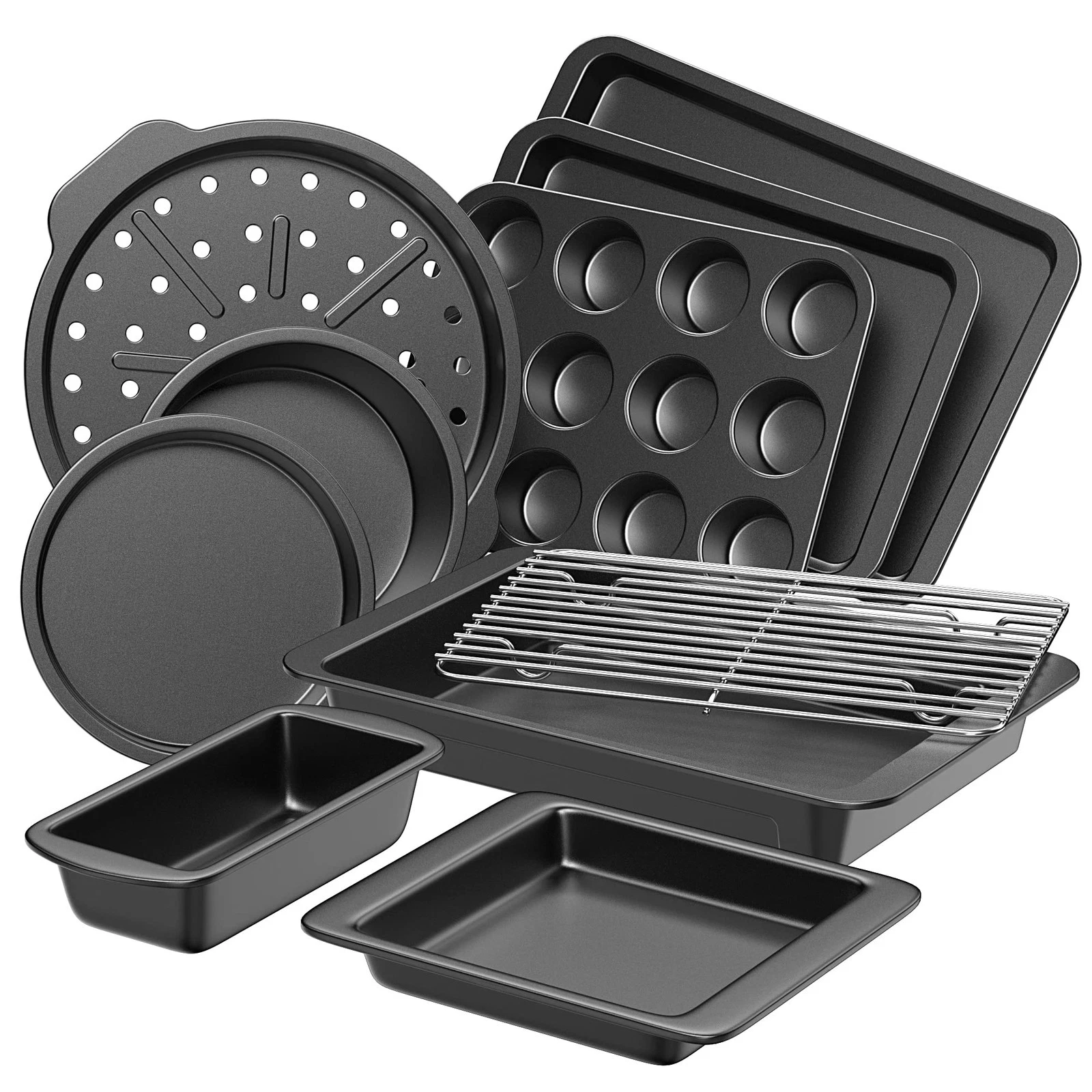 HONGBAKE Bakeware Sets, Baking Pans Set, Nonstick 10 Pieces Dark Gray