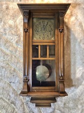 Vintage Antique German Wall Clock Carved Brass Dial Strike Clock