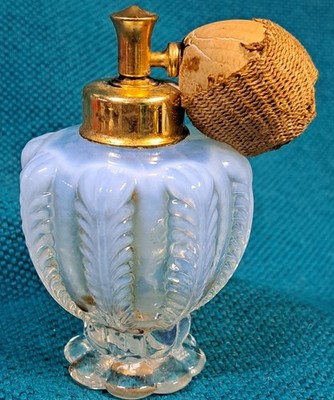 VINTAGE DEVILBISS PERFUME BOTTLE ATOMIZER OPALESCENT EMBOSSED DESIGN W STICKER