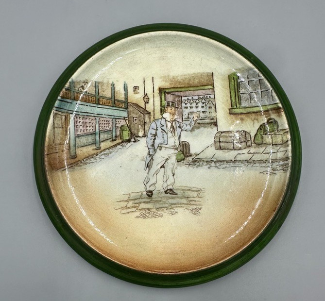 Antique Royal Doulton Dickens Ware Capn Cuttle Plate Green Rim England C Noke