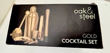 Oak & Steel Bar Set Cocktail Shaker Bartender Kit 10 Piece Gold Cocktail Set