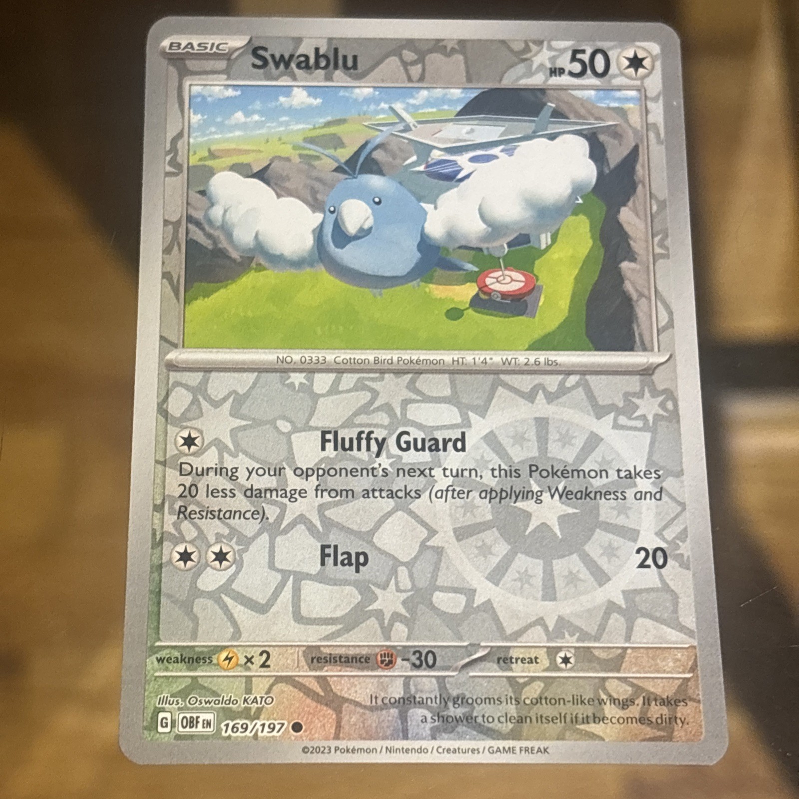 Swablu - 169/197  - Reverse Holo - Near Mint Obsidian Flames Pokemon Card
